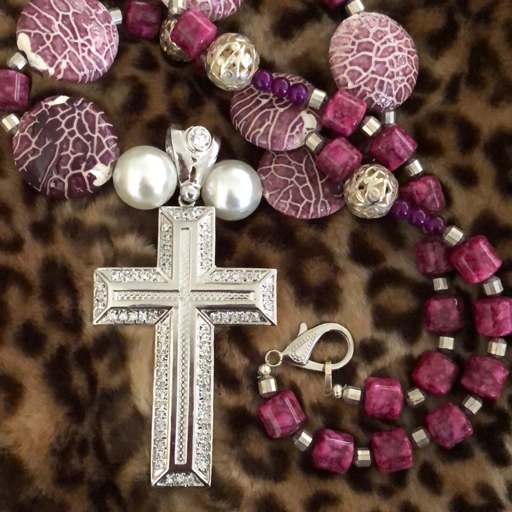 Brand New Custom Stone Cross Necklace